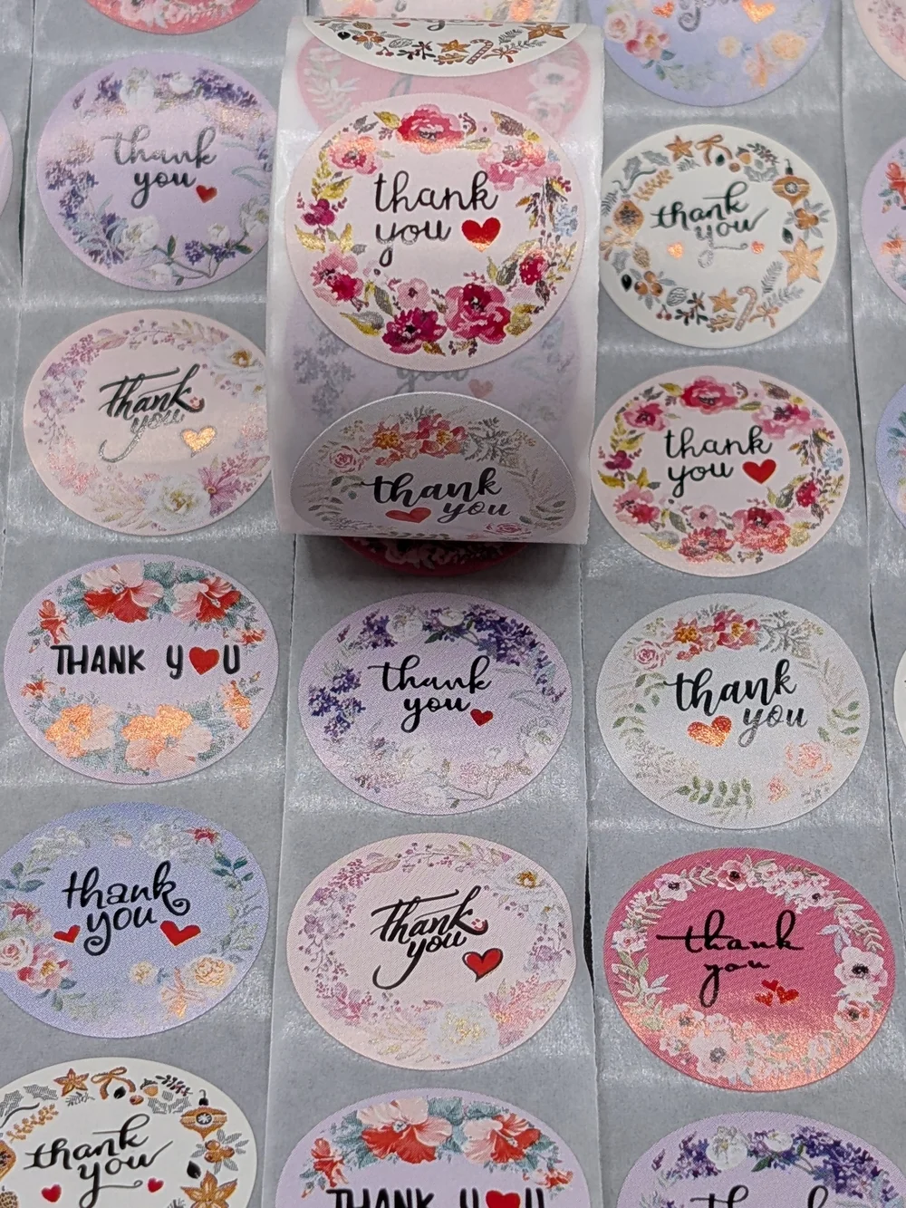 500 Count Floral Thank You Stickers Seals 1 Roll Flowers Materials Mailing